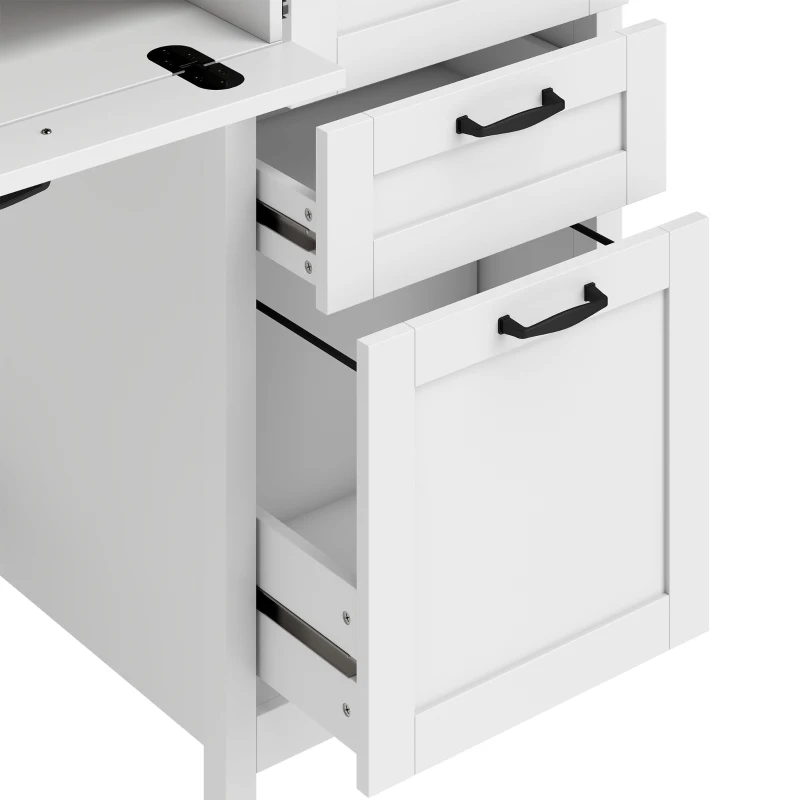 HOMCOM Computer Desk with Drawers Office Desk with 7 Drawers Charging Station Study Table 57" Brown White
