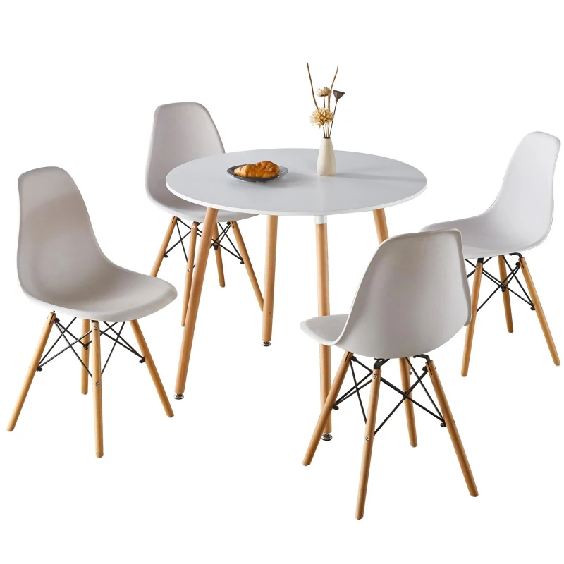 Modern Compact 5-Piece Dining Set with Solid Wood Legs, Minimalist Kitchen Table Set with Adjustable Metal Shims, 35.5'' L x 35.5'' W x 29.5'' H, White
