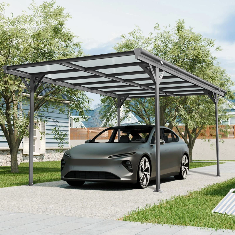 Outdoor Storage Carport with Double-Layer Waterproof Roof, Sloping-Roof Vehicle Shelter with Aluminium Alloy Frame, 120'' L x 198'' W x 91.5'' H, Black