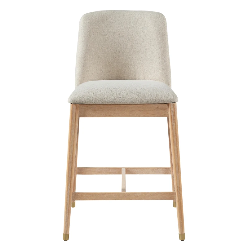 Counter Height Bar Stool Set of 2 with Rubberwood Construction, Modern Bar Chairs with Padded Upholstered Seat, 20'' L x 22.5'' W x 38'' H, Natural