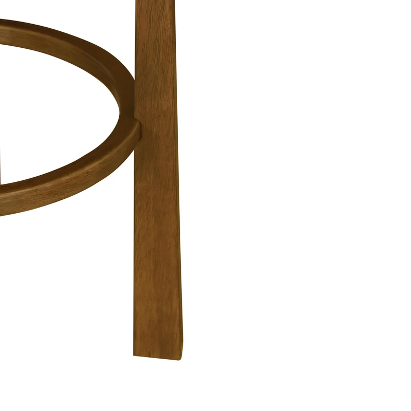 Indoor Round Seat Bar Stools with Solid Rubberwood Frame, Non-Swivel Bar Chairs with Padded Upholstered Seat, 19.5'' L x 19.5'' W x 30'' H, Ivory+Walnut