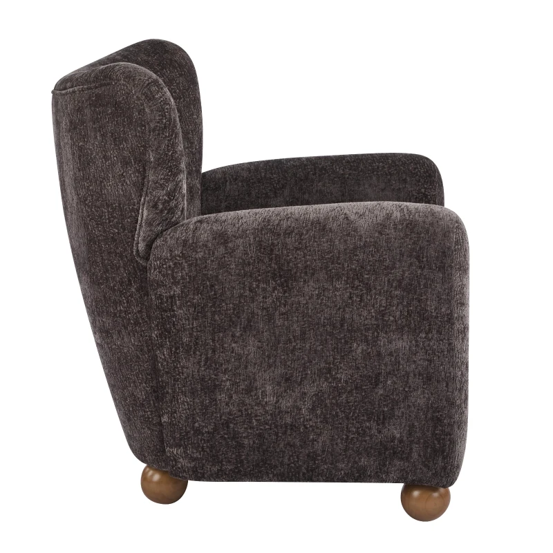 Cozy Wingback Armchair with Premium Fabric Upholstery, Bouclé Accent Chair with Plush Cushioned Seat, 32'' L x 31'' W x 32.5'' H, Dark Brown+Teak
