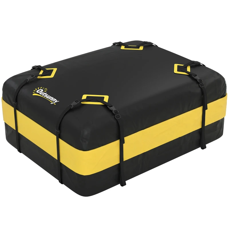 Outsunny Rooftop Cargo Carrier, 15 Cubic Feet Waterproof Soft-Shell Car Roof Storage Bag with Door Hooks, Anti-Slip Mat