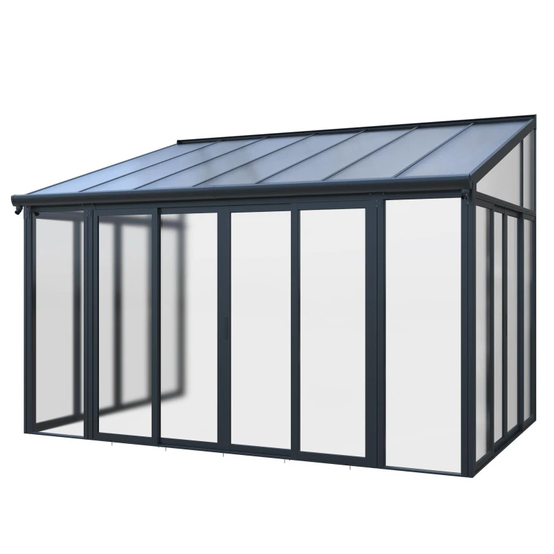 Enclosed Patio Cover with Double‑Layer Polycarbonate Roof, All‑Season Sunroom with 3 Lockable Sliding Doors, 168.5'' L x 115'' W x 123'' H, Black