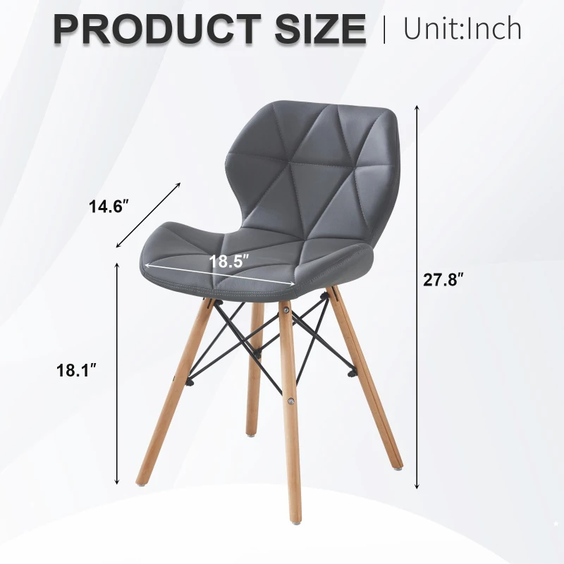 Modern Dining Chair with Backrest and PU Leather Surface, Stain-Resistant Bar Stools with Ergonomic Wood Legs, 18.5'' L x 14.5'' W x 28'' H, Grey