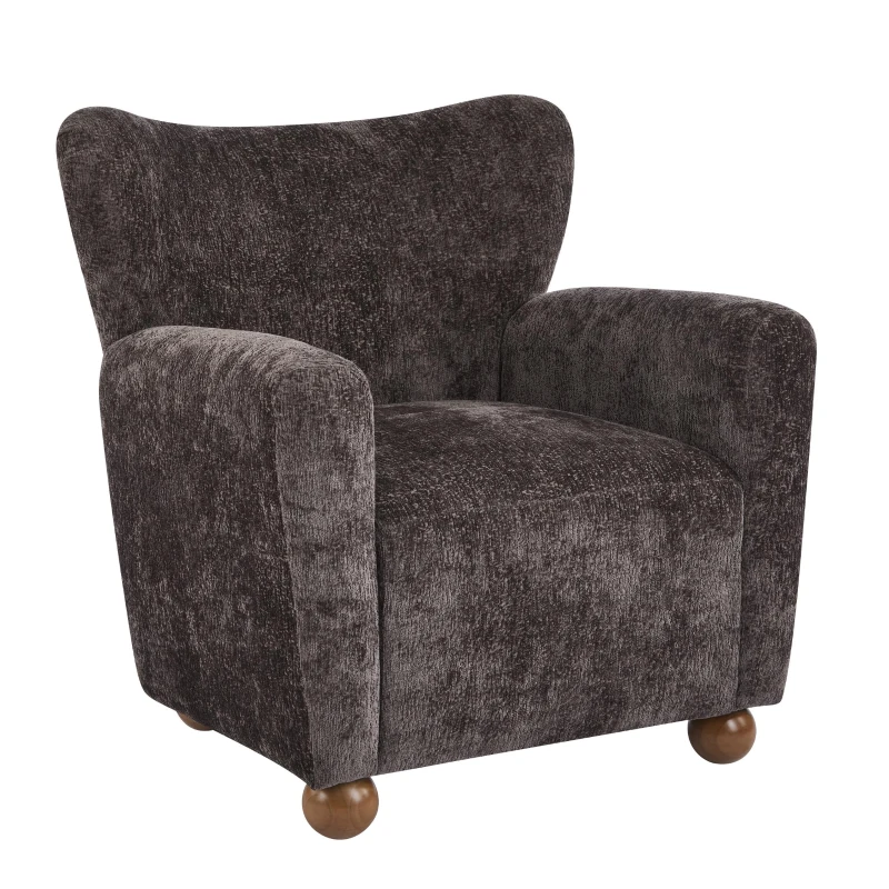 Cozy Wingback Armchair with Premium Fabric Upholstery, Bouclé Accent Chair with Plush Cushioned Seat, 32'' L x 31'' W x 32.5'' H, Dark Brown+Teak