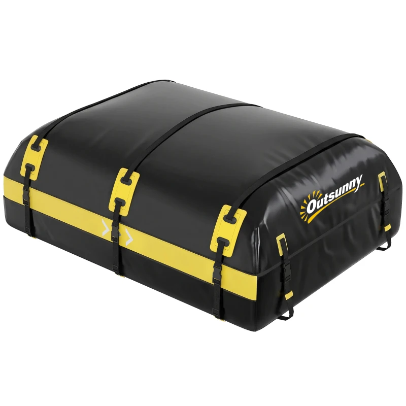 Outsunny Rooftop Cargo Carrier, 21 Cubic Feet Waterproof Soft-Shell Car Roof Storage Bag w/ Door Hooks, Reflective Arrows, Yellow