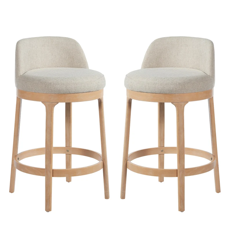 Counter Height Bar Stools with Premium Rubberwood Frame, Modern Bar Chairs with Ergonomic Seat, 18.5'' L x 18.5'' W x 33'' H, Beige+Natural