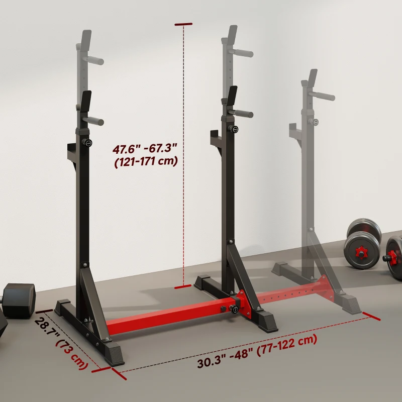 Soozier Squat Rack, Power Rack with Adjustable Height & Width, Strength Training Equipment with Barbell Storage Racks & J-Hooks for Bench Press, Squat, Weight Lifting