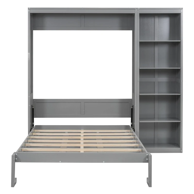 Space-Saving Murphy Bed with 5-layer Folded Cabinet, Solid Murphy Bed Frame with 600 lbs Weight Capacity, 87.5" L x 15.5" W x 83.5" H, Gray