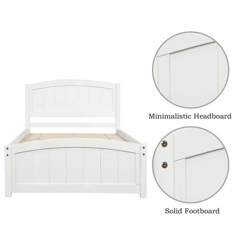 Twin Wood Platform Bed with Durable Material and Light Weight, Solid Bed Frame with 10 Evenly Spaced Slats, 79.5" L x 41.5" W x 35.5" H, White