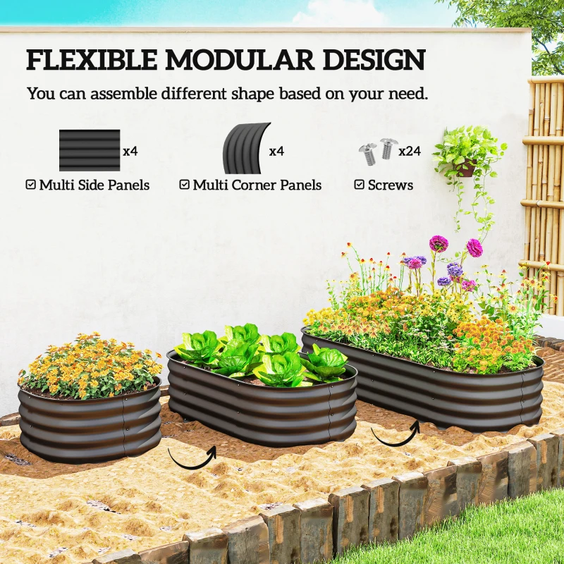 Outsunny 4.9 x 2 x 1ft Galvanized Raised Garden Bed Kit, Metal Planter Box with Safety Edging, Dark Grey