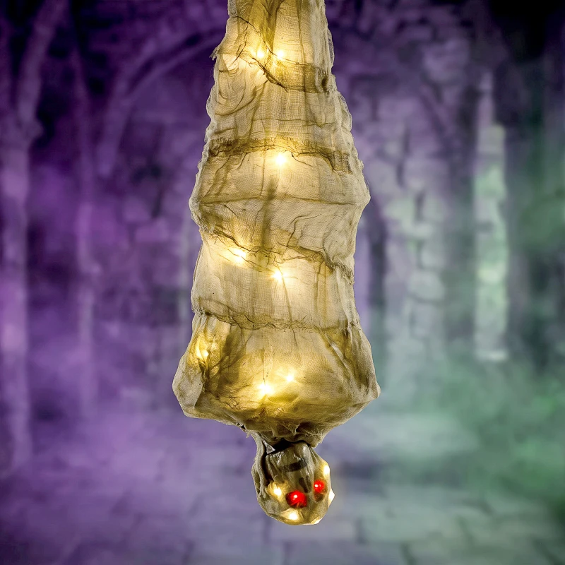 HOMCOM 6FT Life Size Halloween Hanging Mummy, Upside Down Cocoon Dead Body Decoration with Sound Touch Activated
