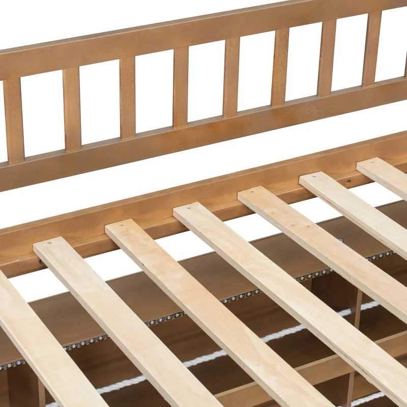 Full Over Full Bunk Bed with Convenient Storage Headboard, Unique Bed Frame with Multi-Color Light Strip, 79" L x 57.5" W x 57" H, Brown
