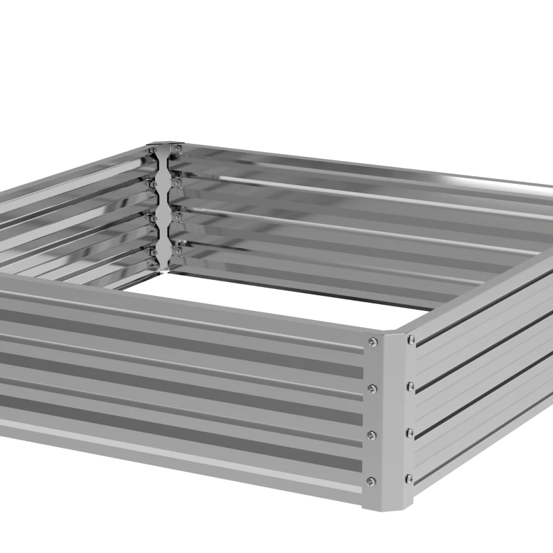 Outsunny 4' x 4' x 1' Galvanized Raised Garden Bed, Metal Garden Box with Open Bottom, Easy Assembly Outdoor Planter Box for Vegetables Flowers Herbs, Silver