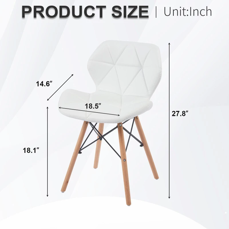 Modern Dining Chair with Backrest and PU Leather Surface, Stain-Resistant Bar Stools with Ergonomic Wood Legs, 18.5'' L x 14.5'' W x 28'' H, White