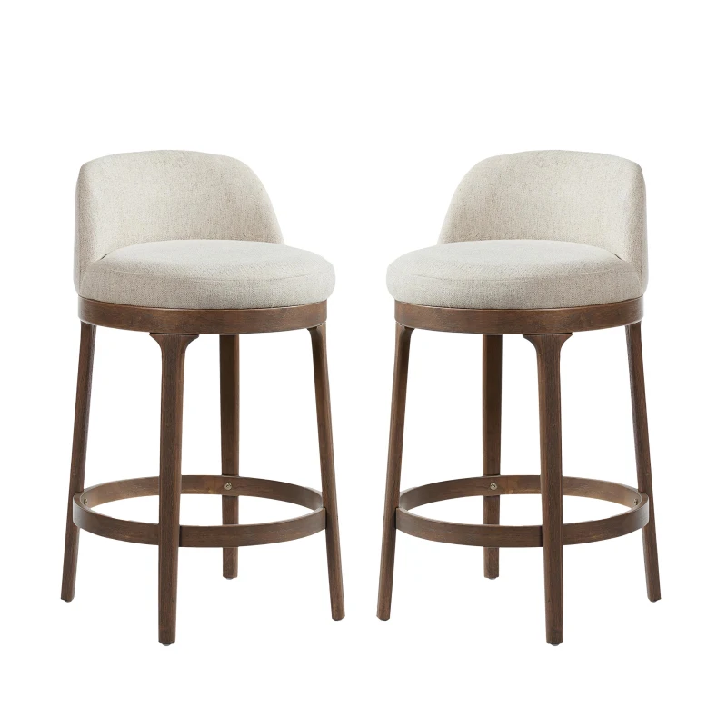 Counter Height Bar Stools with Rubber Wood Frame, Modern Bar Chairs with Upholstered Ergonomic Seat, 18.5'' L x 18.5'' W x 33'' H, Beige+Walnut