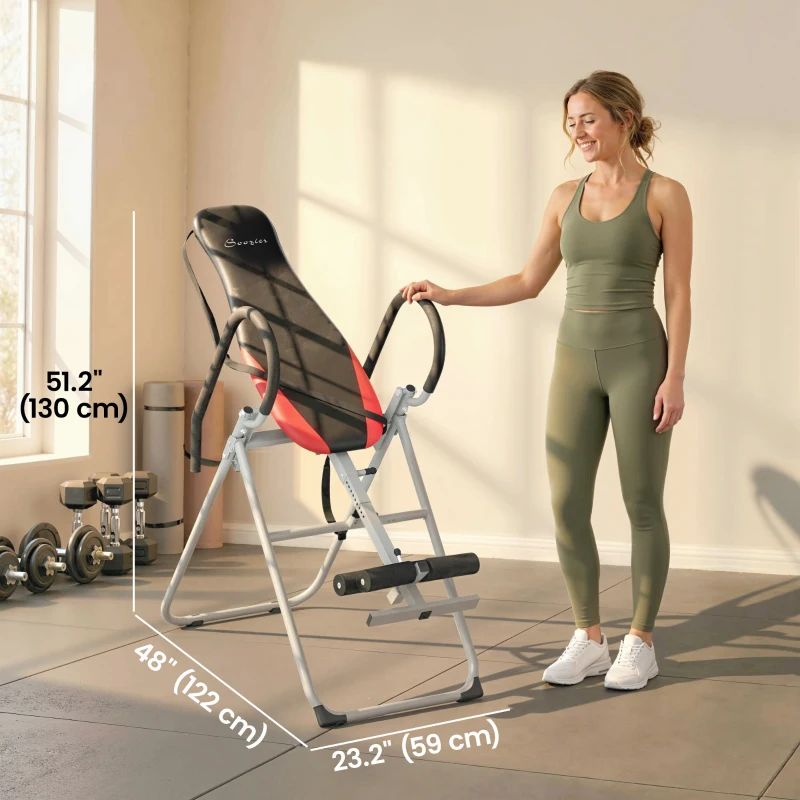 Soozier Inversion Table, Heavy Duty Folding Inversion Table with Adjustable Ankle Lock and Safety Belt for Pain Relief Therapy, Black & Red