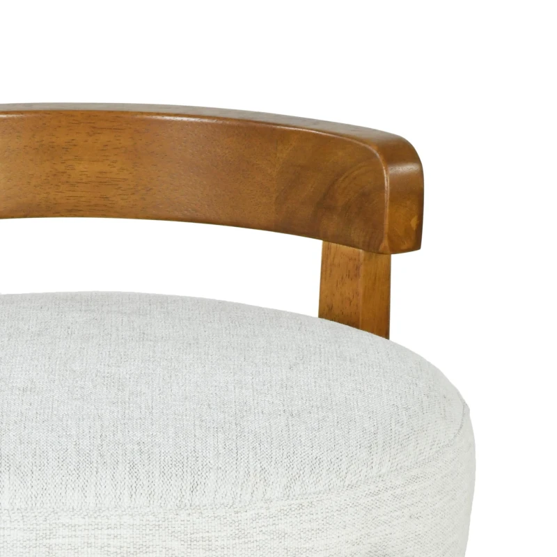 Modern Round Seat Bar Stools with Ergonomic Curved Backrest, Sherpa Padded Chairs with Integrated Footrest, 16'' L x 16.5'' W x 34'' H, Ivory+Walnut