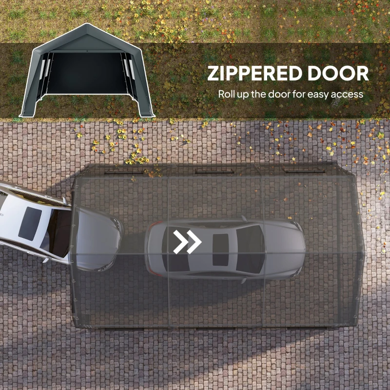 Outsunny 20 x 13 ft Carport, Portable Garage with Roll-Up Door and Windows, PE Canopy, Steel Frame, Dark Grey