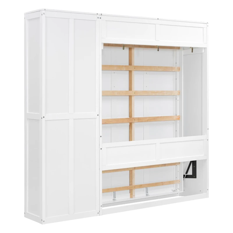 Space-Saving Murphy Bed with 5-layer Folded Cabinet, Solid Murphy Bed Frame with 600 lbs Weight Capacity, 87.5" L x 15.5" W x 83.5" H, White