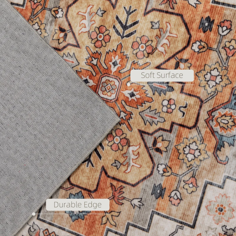 HOMCOM Area Rug 5x7, Machine Washable Rug, Non-Slip Boho Print Pattern Medallion Carpet for Living Room, Bedroom, Tawny Brown