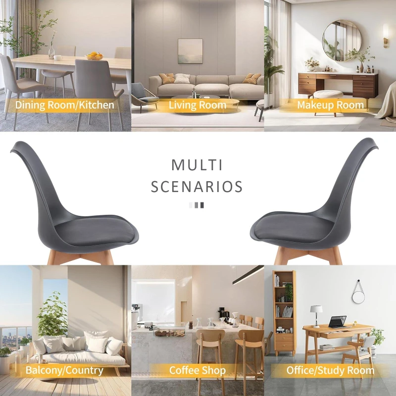 Modern Dining Chairs with Ergonomic High-Density Foam Backrest, Wooden-Legged Side Chairs with PU Leather Upholstery, 19.5L x 16.5W x 32H, Black