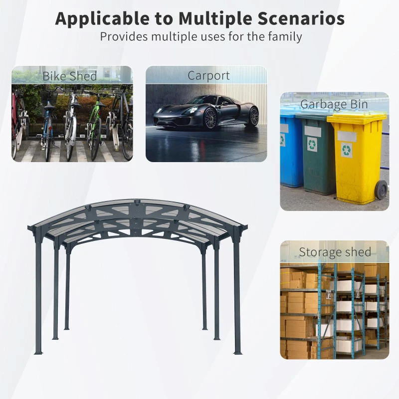 Outdoor Arch Carport with Galvanized Steel Connectors, Covered Driveway Shelter with Ground Anchor Kit, 139'' L x 190'' W x 99'' H, Gray