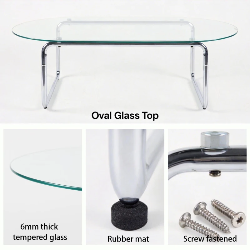 Curved Tempered Glass Coffee Table with Fingerprint-Resistant Top, Minimalist Center Table with Metal Legs, 35.5'' L x 23.5'' W x 15'' H, Transparent