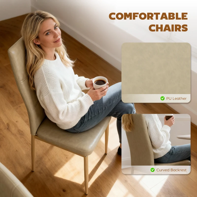 HOMCOM 3-Piece Rectangular Glass Kitchen Table and Chairs with Metal Frame and Faux Leather Upholstery for Dining Room