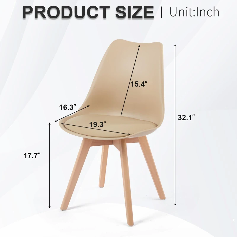 Modern Dining Chairs with Ergonomic High-Density Foam Backrest, Wooden-Legged Side Chairs with PU Leather Upholstery, 19.5L x 16.5W x 32H, khaki