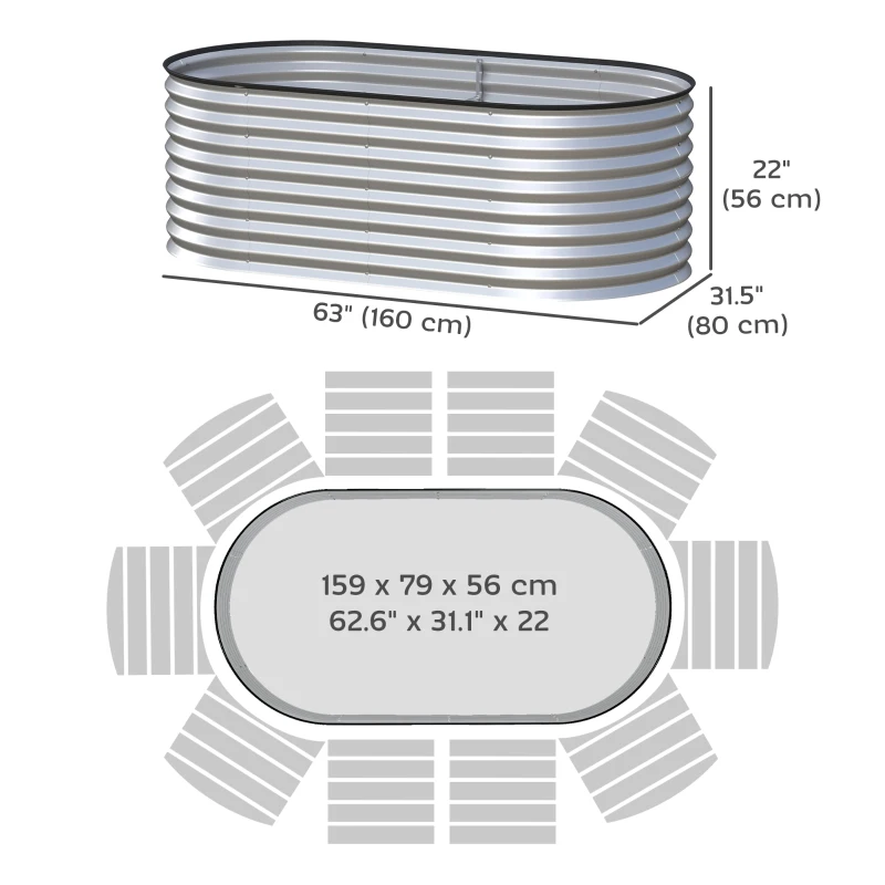 Outsunny 5 x 2.5 x 2 ft Galvanized Raised Garden Bed, Easy DIY Oval Planter Box with Safety Edging and Gloves, Silver