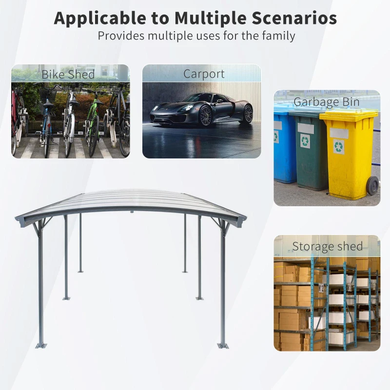 Arched Outdoor Carport with Polycarbonate Waterproof Panels, Covered Driveway Shelter with Durable Frame,118'' L x 227'' W x 86'' H, Gray