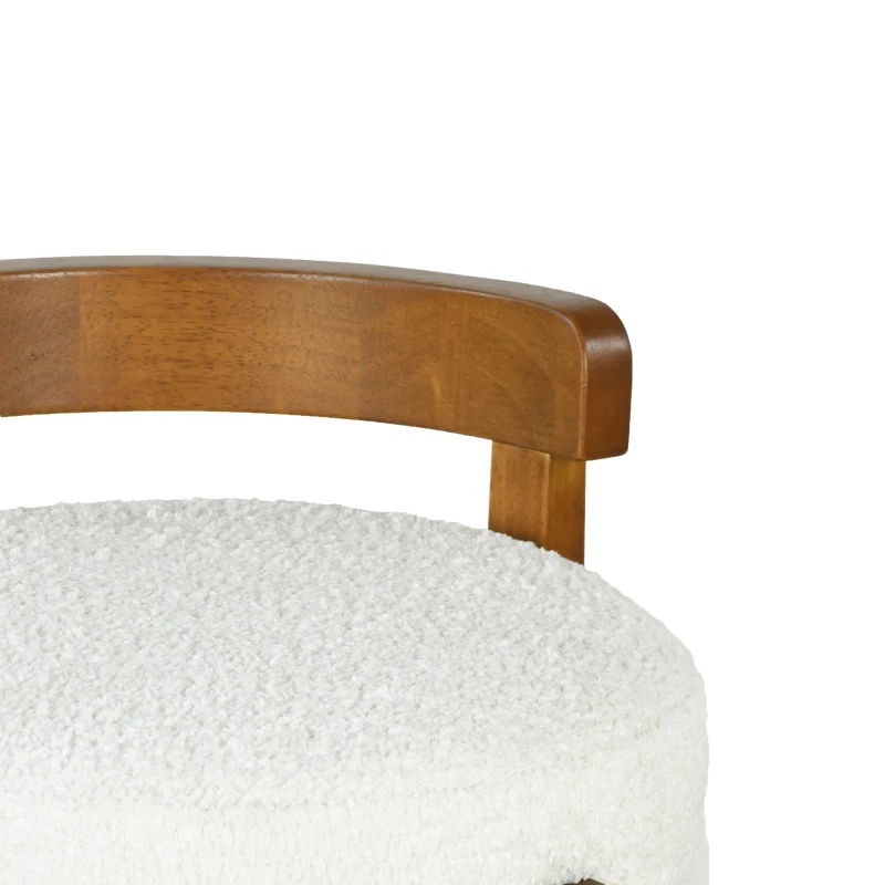 Modern Round Seat Bar Stools with Ergonomic Curved Backrest, Sherpa Padded Chairs with Integrated Footrest, 16'' L x 16.5'' W x 34'' H, Walnut+White