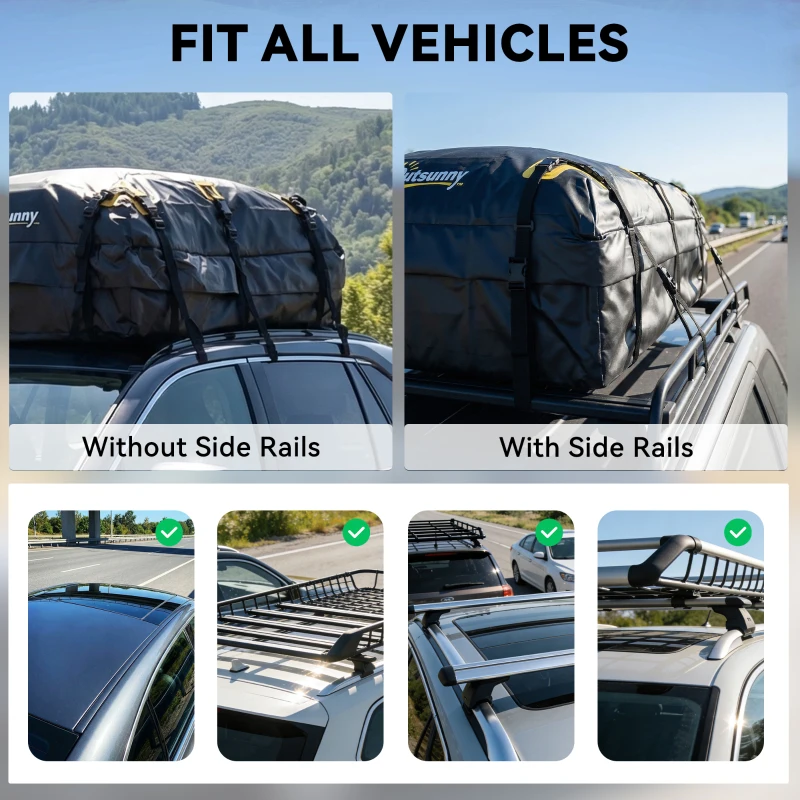 Outsunny Rooftop Cargo Carrier, 21 Cubic Feet Waterproof Soft-Shell Car Roof Storage Bag with Door Hooks, Anti-Slip Mat