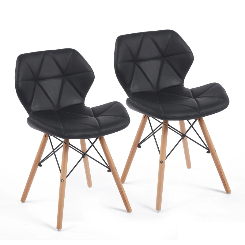 Modern Dining Chair with Backrest and PU Leather Surface, Stain-Resistant Bar Stools with Ergonomic Wood Legs, 18.5'' L x 14.5'' W x 28'' H, Black