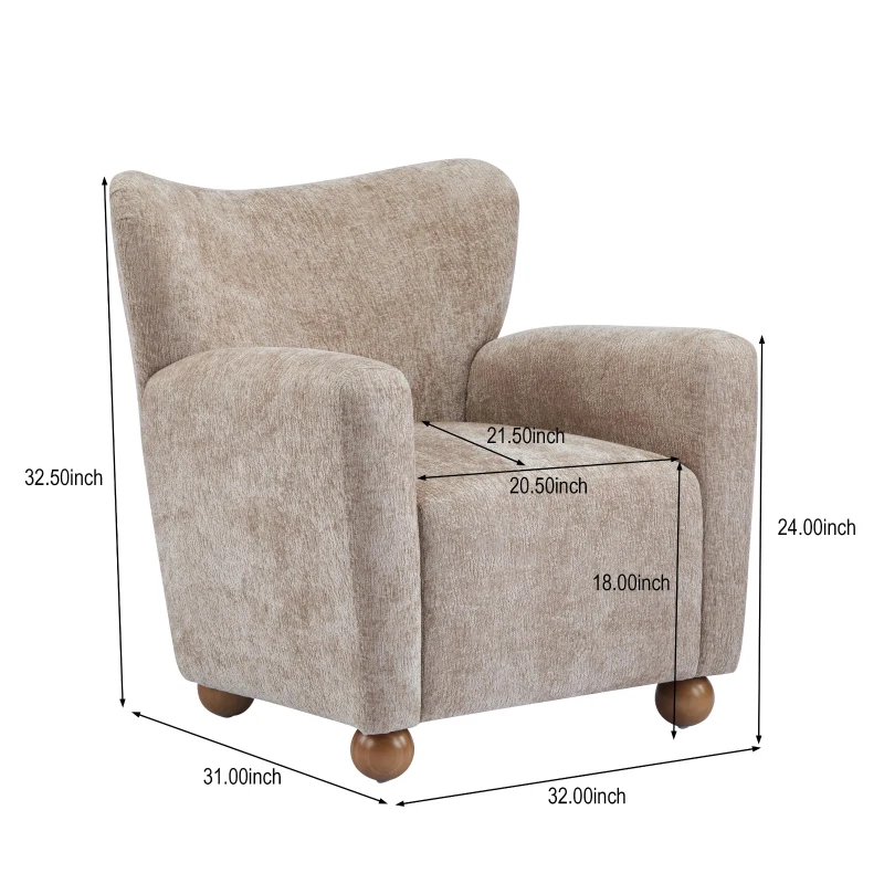 Cozy Wingback Armchair with Premium Fabric Upholstery, Bouclé Accent Chair with Plush Cushioned Seat, 32'' L x 31'' W x 32.5'' H, Beige Brown