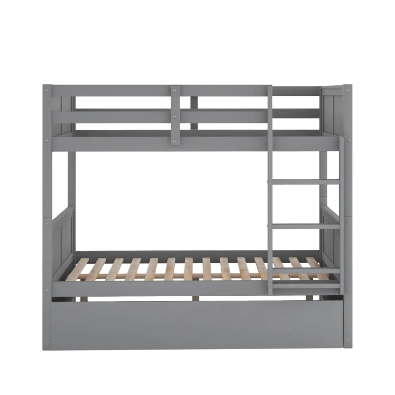 Full-Over-Full Bunk Bed with Space-Saving Pullout Trundle, Space-Saving Bed Frame with 2 Separate Beds, 79.5" L x 57" W x 60" H, Gray