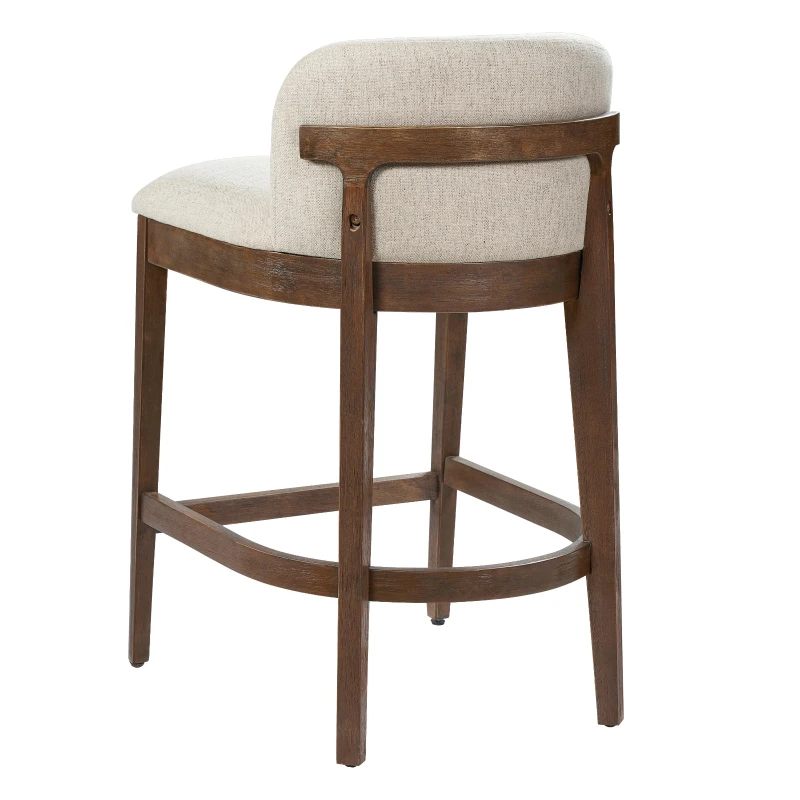 Counter Height Bar Stools with Foam Upholstered Seat, Modern Bar Chairs with Ergonomic Curved Back, 19.5'' L x 21.5'' W x 33'' H, Beige+Walnut