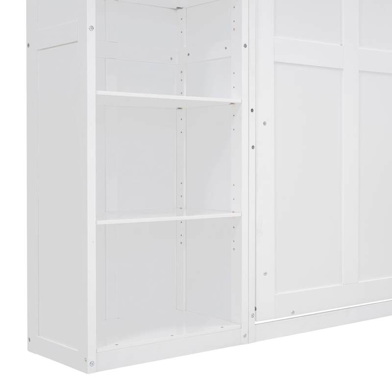 Space-Saving Murphy Bed with 5-layer Folded Cabinet, Solid Murphy Bed Frame with 600 lbs Weight Capacity, 87.5" L x 15.5" W x 83.5" H, White