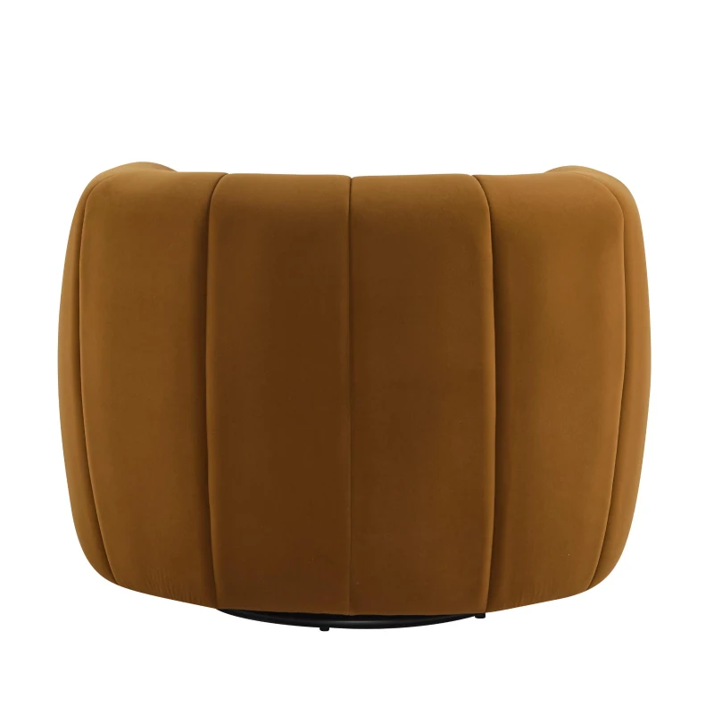 Modern Swivel Club Chair with Boutique-Feel Seat, Semi-Circular Backrest Armchair with Integrated Armrests, 37'' L x 32.5'' W x 26.5'' H, Black+Caramel