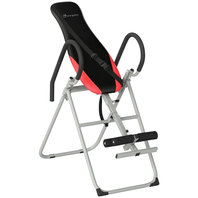 Soozier Inversion Table, Heavy Duty Folding Inversion Table with Adjustable Ankle Lock and Safety Belt for Pain Relief Therapy, Black & Red