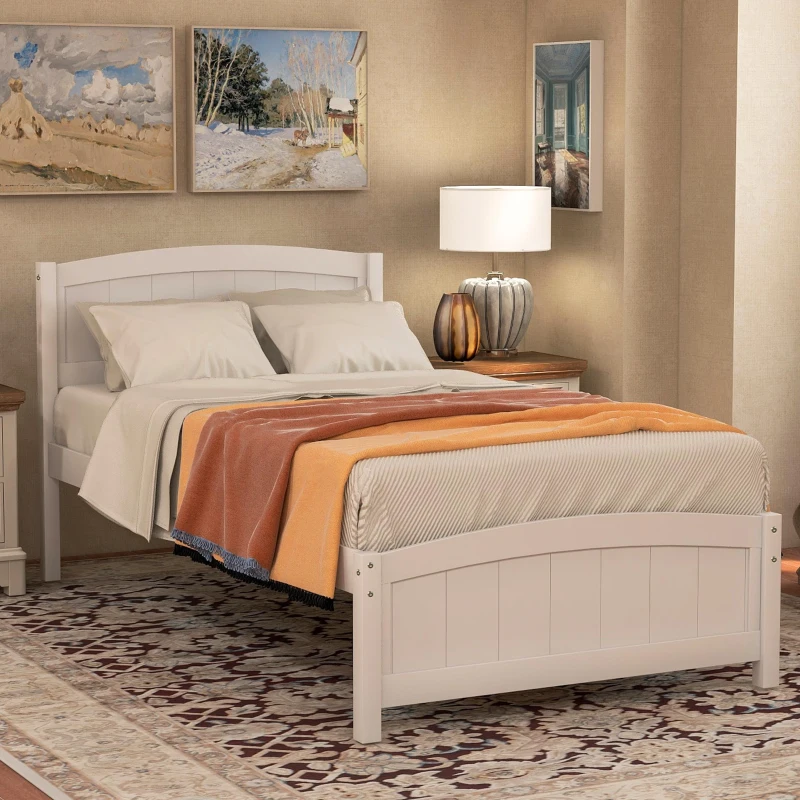 Twin Wood Platform Bed with Durable Material and Light Weight, Solid Bed Frame with 10 Evenly Spaced Slats, 79.5" L x 41.5" W x 35.5" H, White