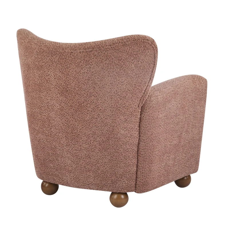 Cozy Wingback Armchair with Premium Fabric Upholstery, Bouclé Accent Chair with Plush Cushioned Seat, 32'' L x 31'' W x 32.5'' H, Coral+Teak