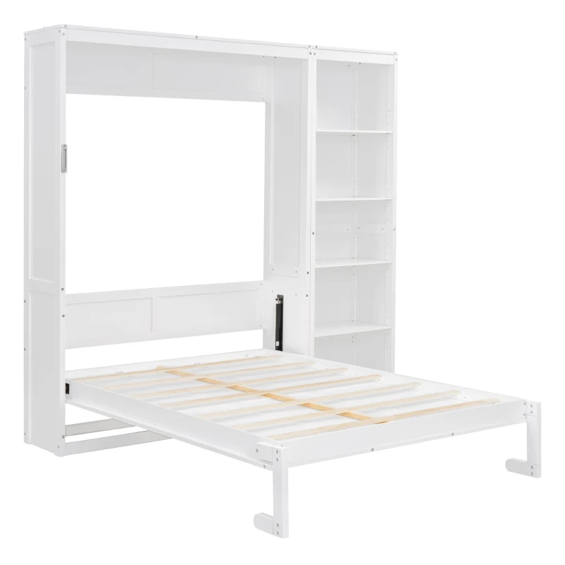 Space-Saving Murphy Bed with 5-layer Folded Cabinet, Solid Murphy Bed Frame with 600 lbs Weight Capacity, 87.5" L x 15.5" W x 83.5" H, White
