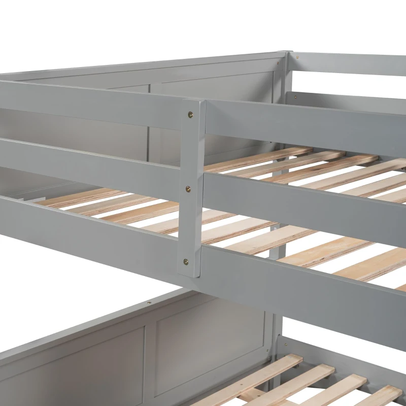Full-Over-Full Bunk Bed with Space-Saving Pullout Trundle, Space-Saving Bed Frame with 2 Separate Beds, 79.5" L x 57" W x 60" H, Gray