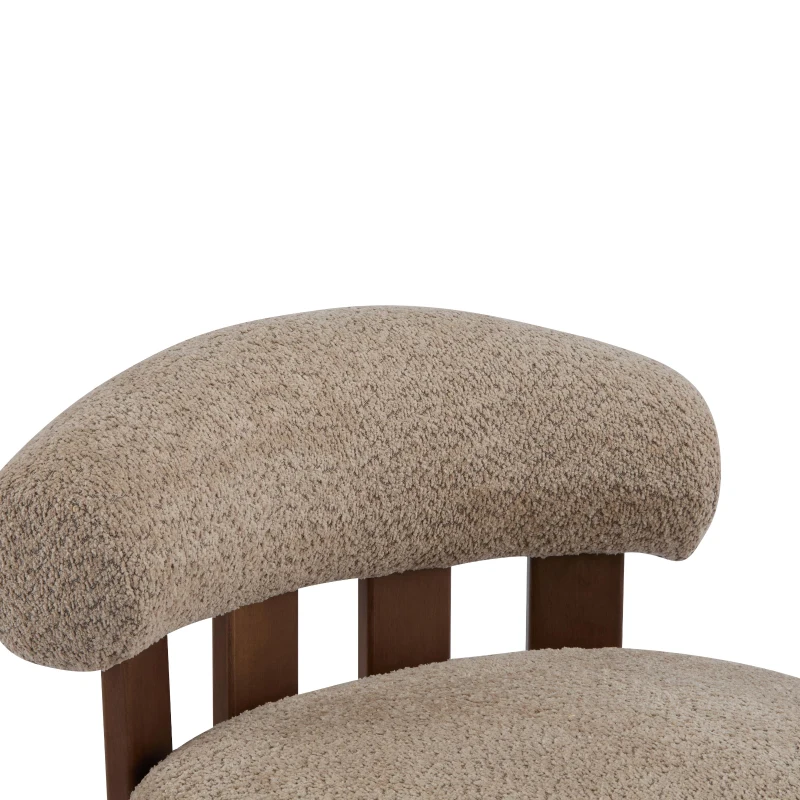 Modern Bouclé Fabric Accent Chair with Curved Backrest, Cozy Lounge Seating with Solid Birch Wood Frame, 29'' L x 31'' W x 29'' H, Light Brown+Walnut
