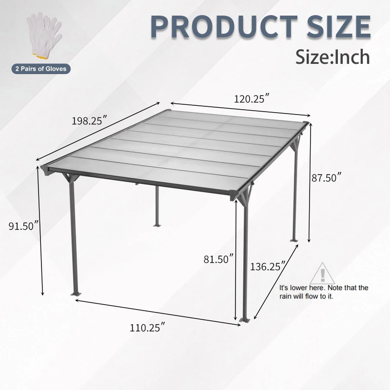 Outdoor Storage Carport with Double-Layer Waterproof Roof, Sloping-Roof Vehicle Shelter with Aluminium Alloy Frame, 120'' L x 198'' W x 91.5'' H, Black