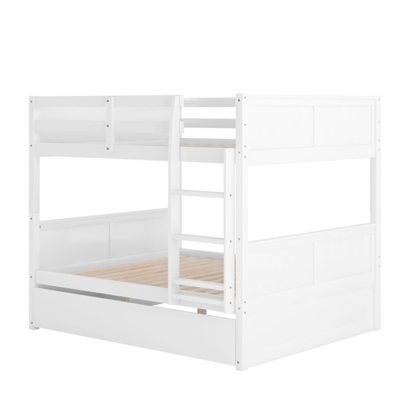 Full-Over-Full Bunk Bed with Pullout Trundle, Space-Saving Bed Frame with 2 Separate Beds, 79.5" L x 57" W x 60" H, White