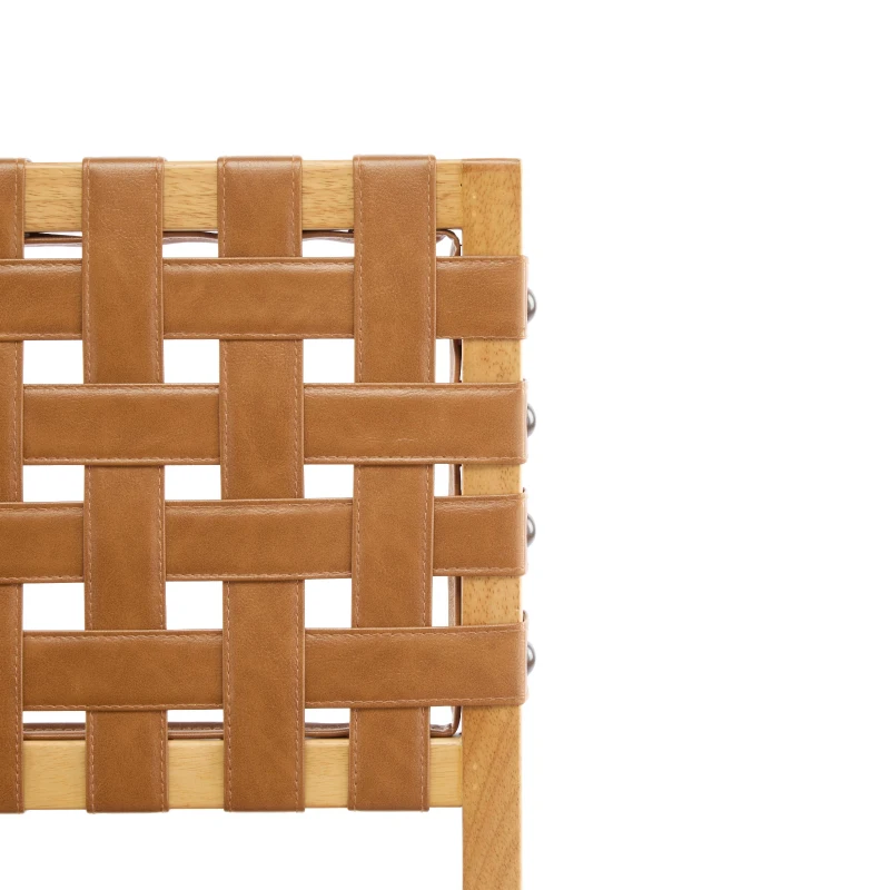 Modern Bar Stools with Hand‑Woven PU Back, Strap-Back Bar Chairs with Padded PU Seat, 18'' L x 21.5'' W x 40.5'' H, Brown+Natural